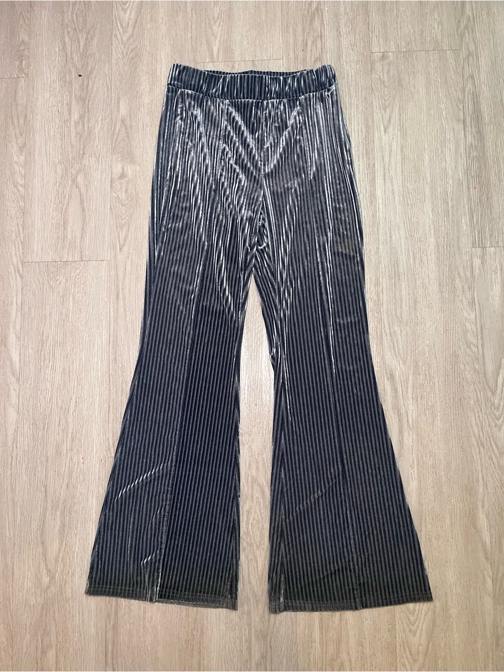 Blue Ribbed Velvet Flared Pants Medium